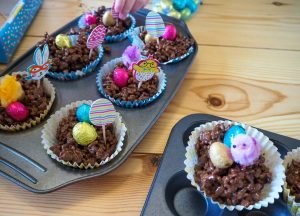 Easter crafting with kids chocolate crispy cakes